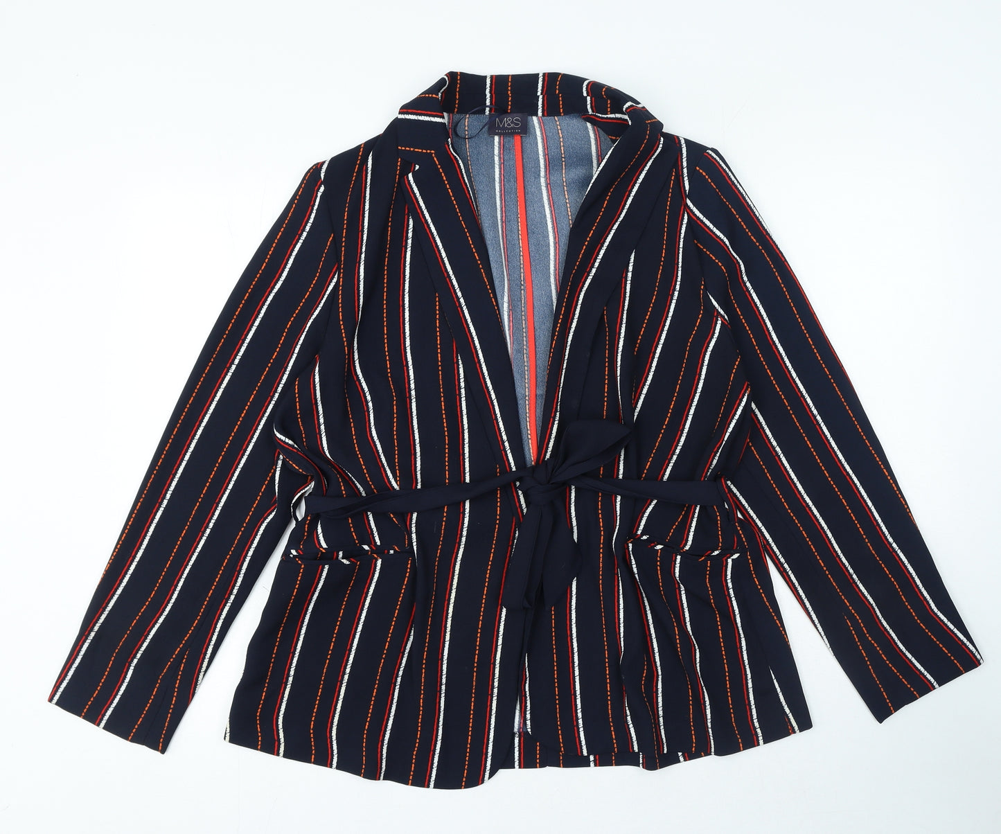 Marks and Spencer Womens Multicoloured Striped Jacket Blazer Size 16 Tie