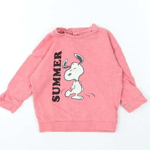 Marks and Spencer Girls Pink Cotton Pullover Jumper Size 6-9 Months Snap - Summer Snoopy