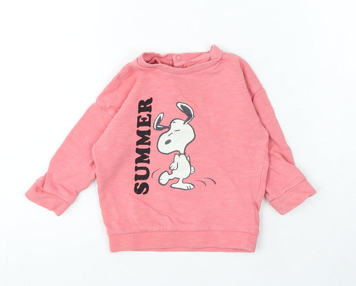 Marks and Spencer Girls Pink Cotton Pullover Jumper Size 6-9 Months Snap - Summer Snoopy