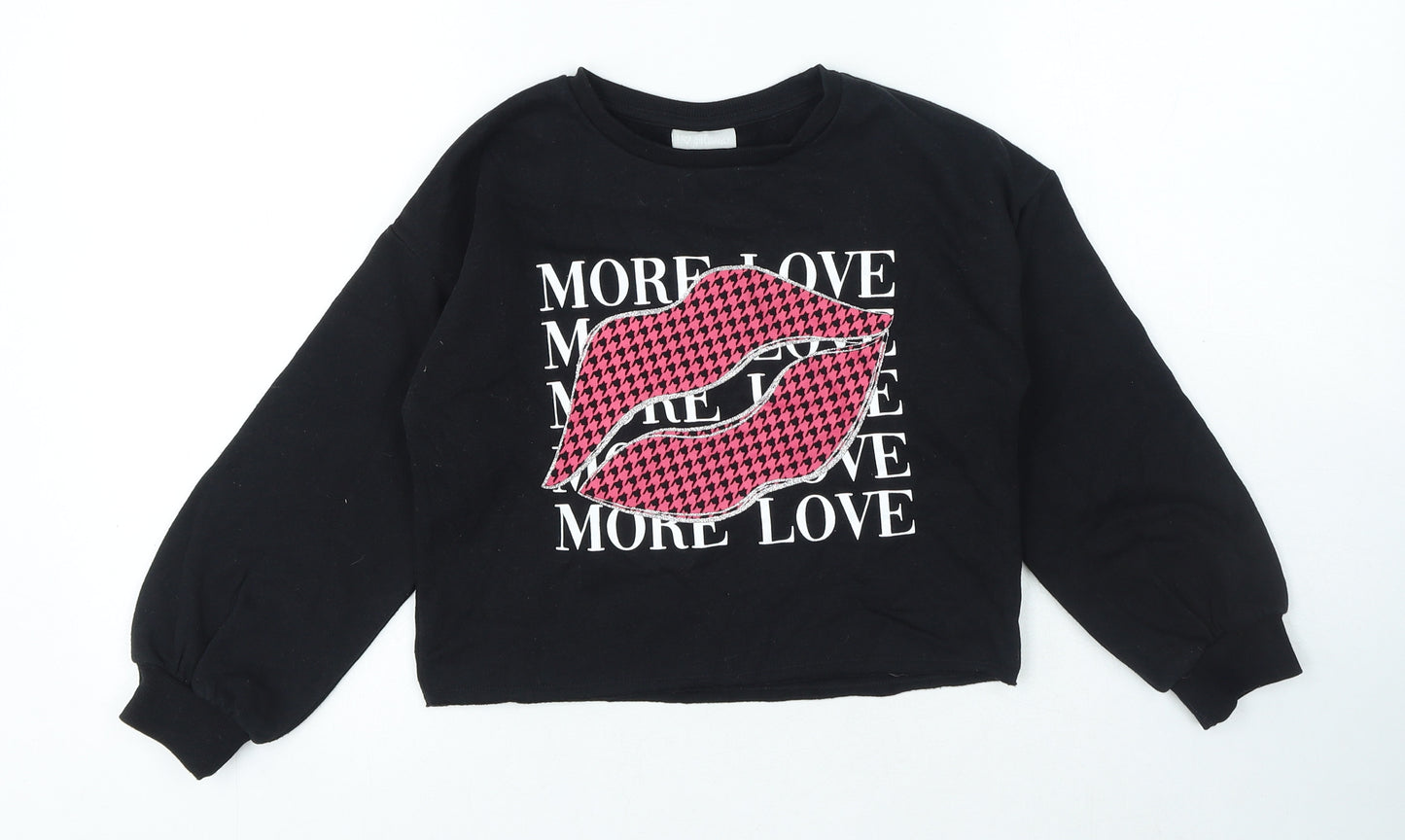 I Love Girlswear Girls Black Cotton Pullover Sweatshirt Size 8 Years Pullover - More Love