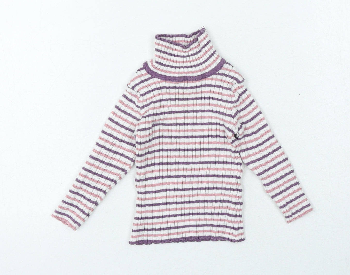 Nutmeg Girls Multicoloured Striped Cotton Basic T-Shirt Size 12-18 Months High Neck Pullover