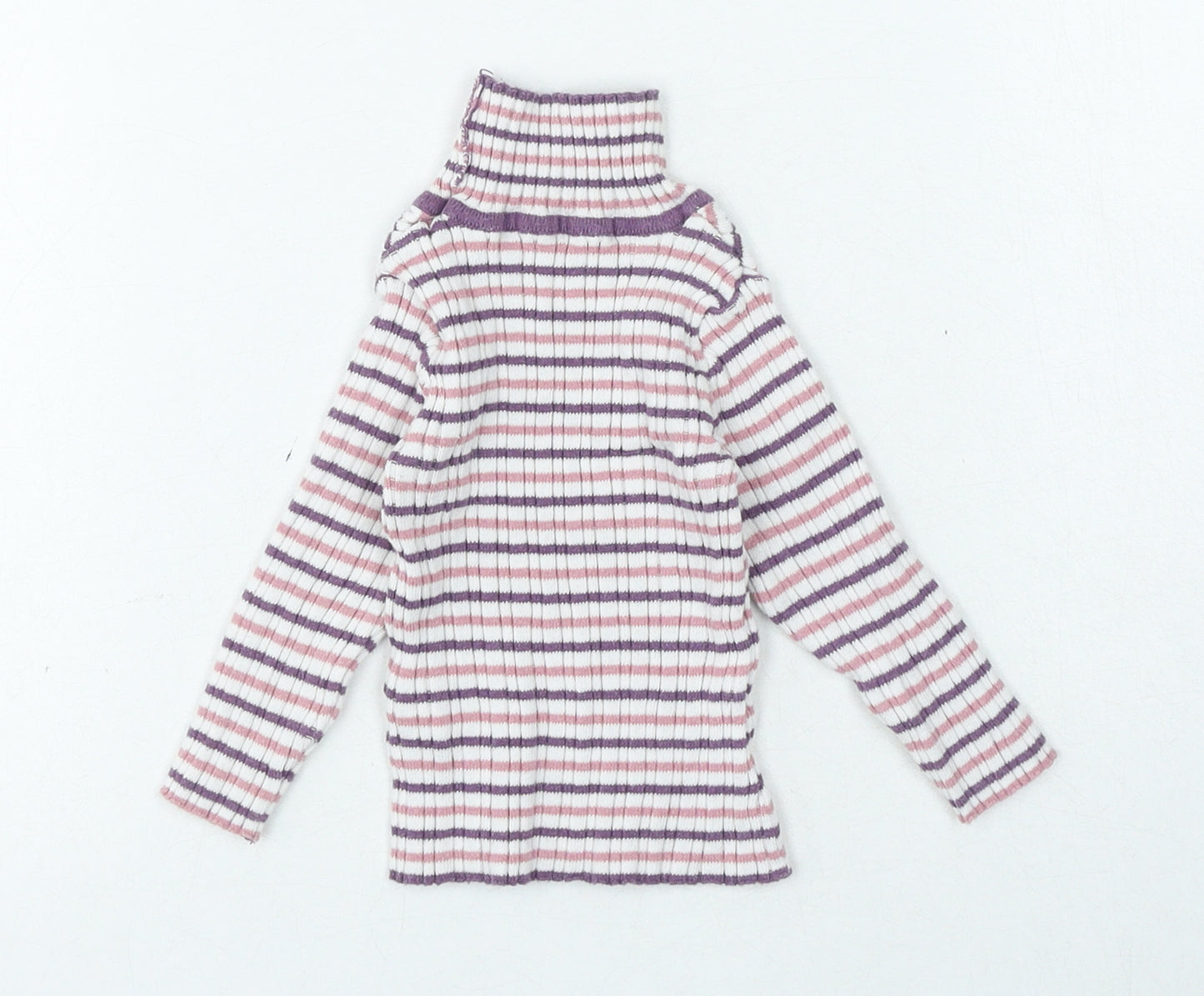 Nutmeg Girls Multicoloured Striped Cotton Basic T-Shirt Size 12-18 Months High Neck Pullover