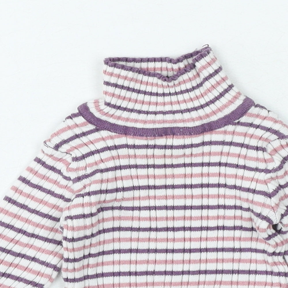 Nutmeg Girls Multicoloured Striped Cotton Basic T-Shirt Size 12-18 Months High Neck Pullover