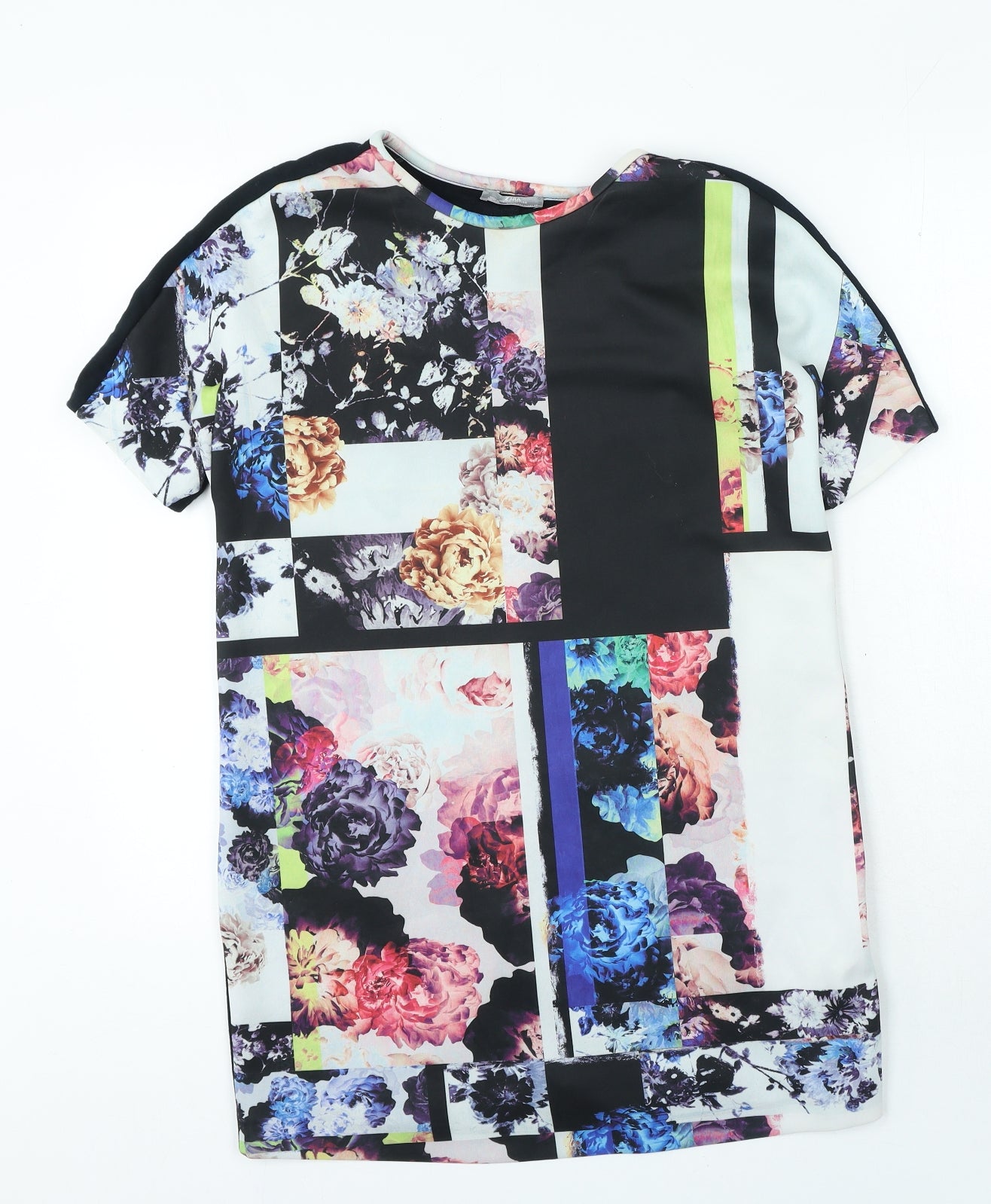 Zara Womens Multicoloured Geometric Polyester T-Shirt Dress Size M Round Neck Pullover