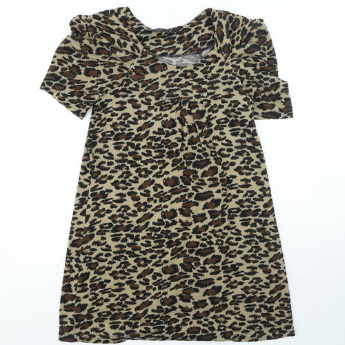 AX Paris Womens Brown Animal Print Polyester T-Shirt Dress Size S Round Neck Pullover