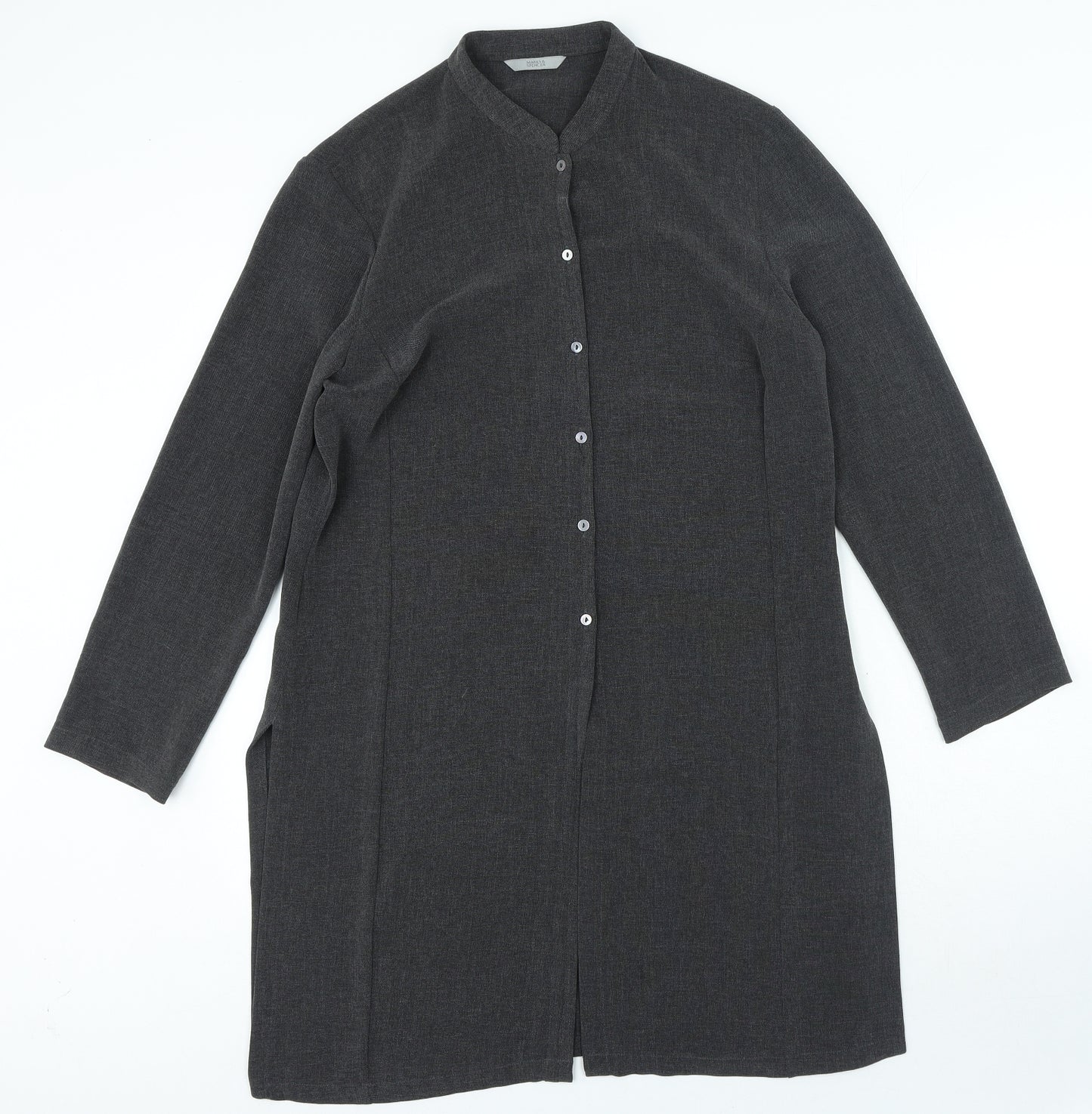 Marks and Spencer Womens Grey Polyester Shirt Dress Size 14 Round Neck Button