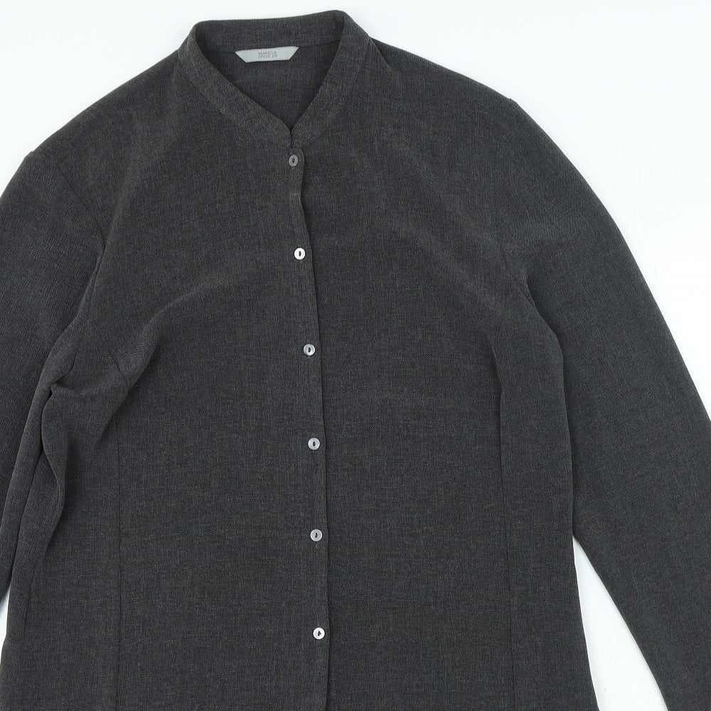 Marks and Spencer Womens Grey Polyester Shirt Dress Size 14 Round Neck Button