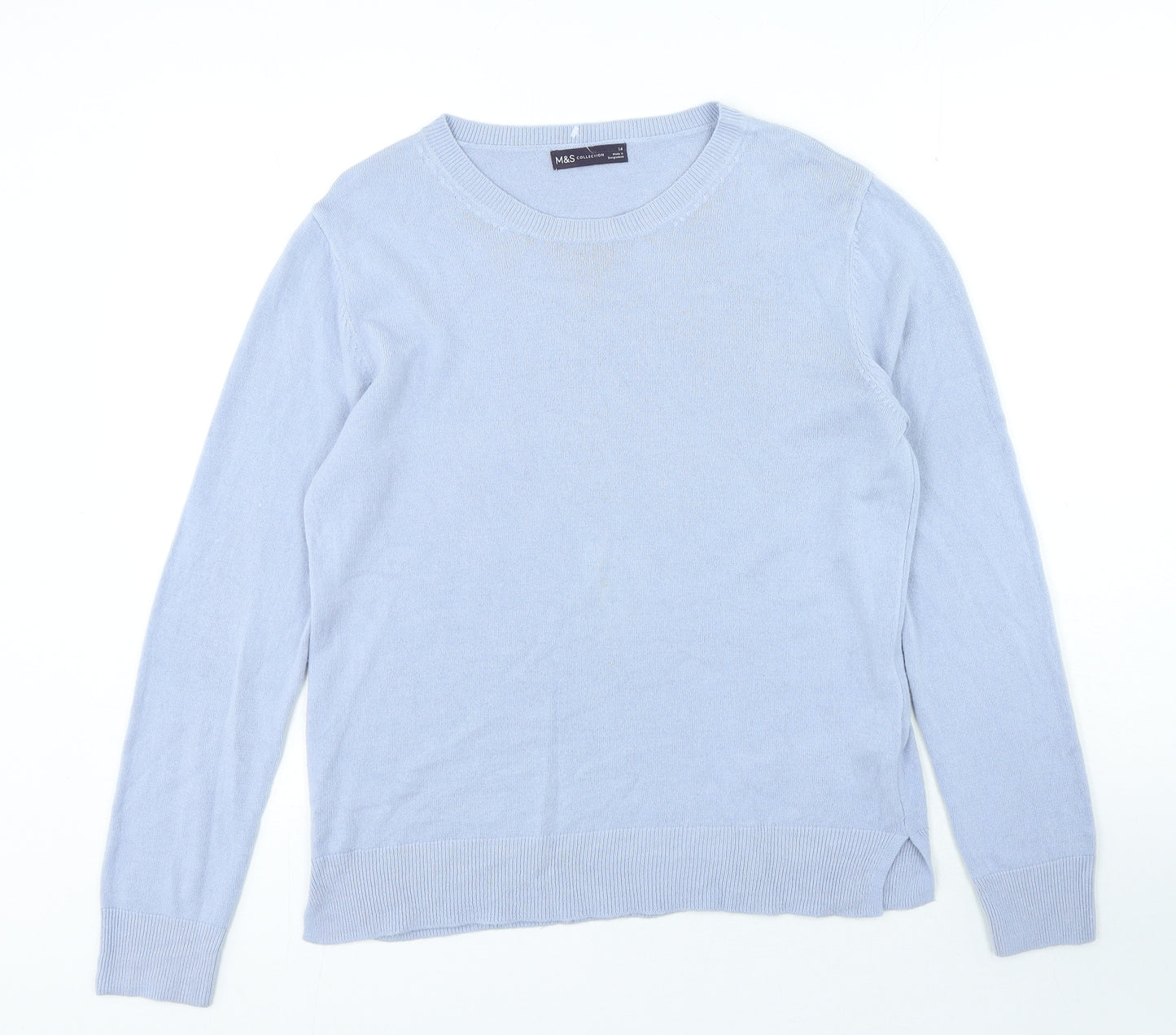 Marks and Spencer Womens Blue Round Neck Acrylic Pullover Jumper Size 14