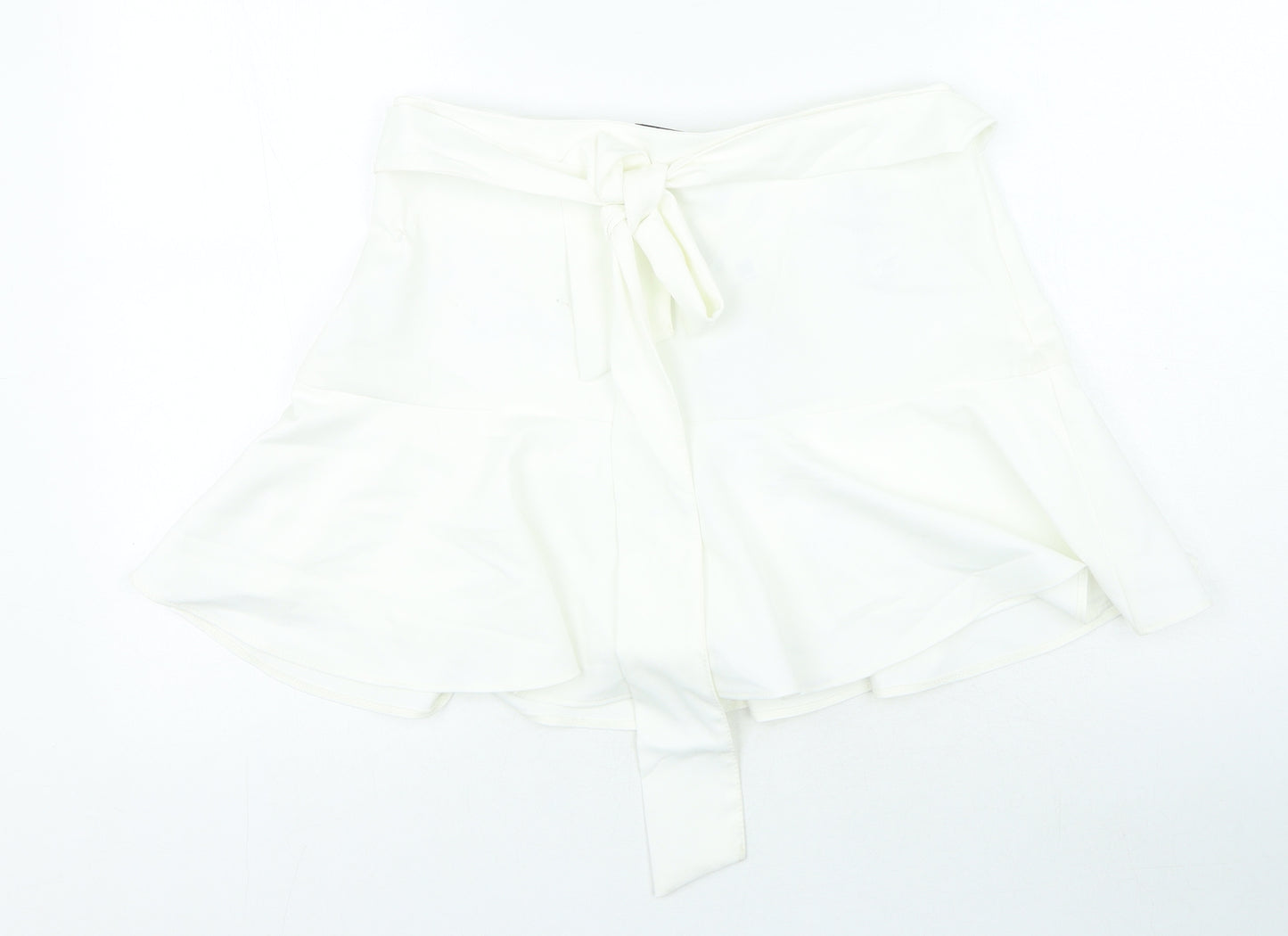 Zara Womens White Polyester Skater Skirt Size L Tie
