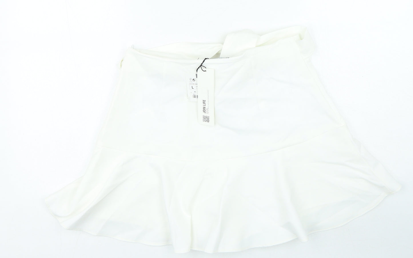 Zara Womens White Polyester Skater Skirt Size L Tie