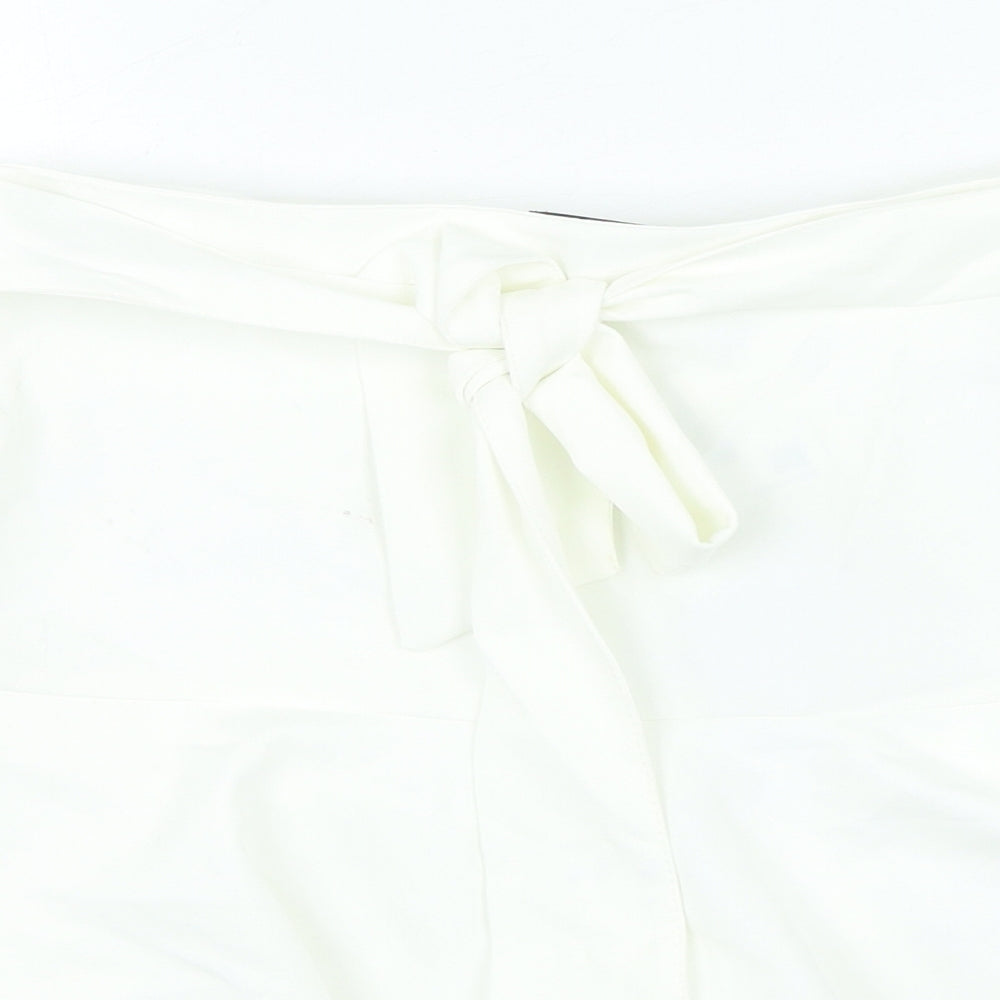 Zara Womens White Polyester Skater Skirt Size L Tie