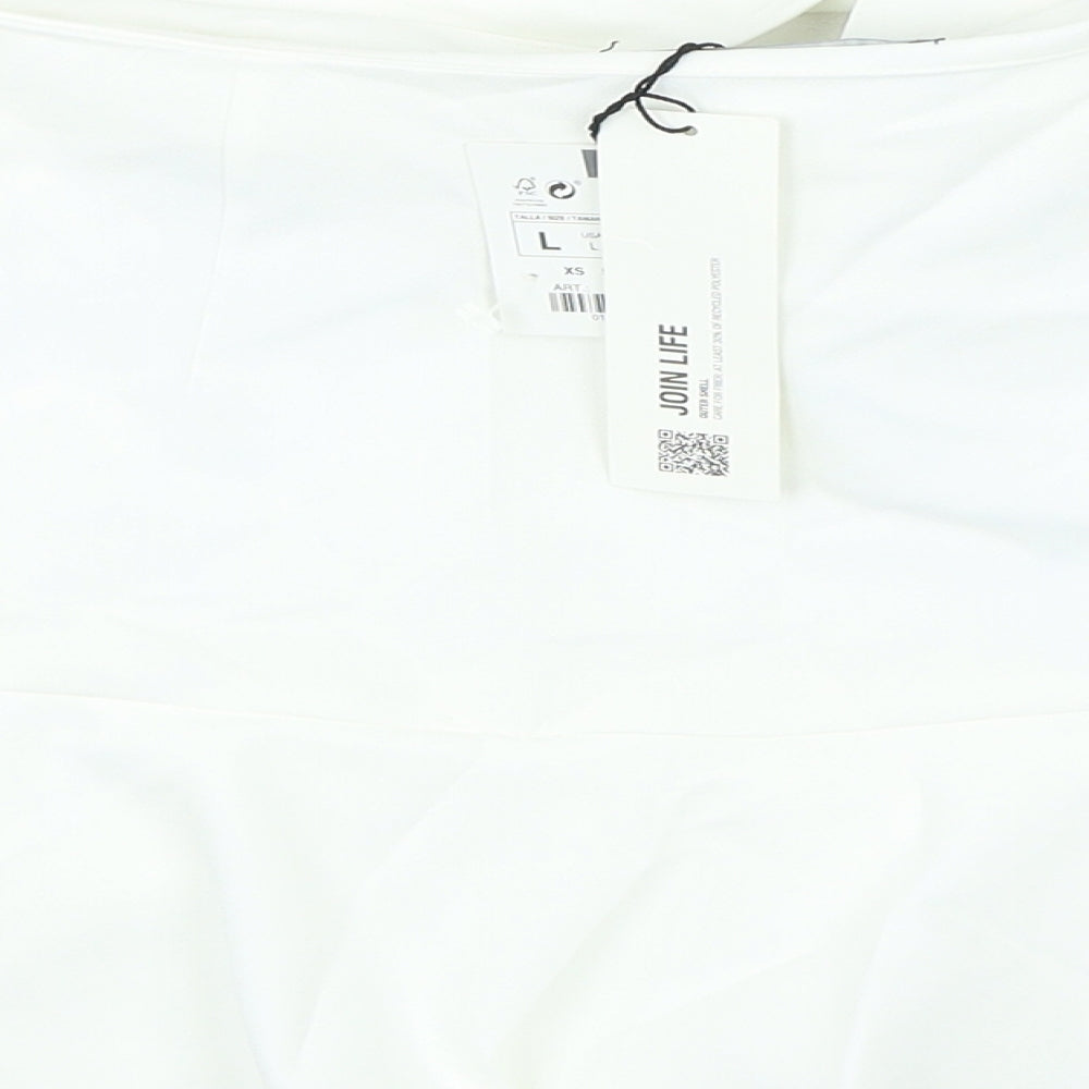Zara Womens White Polyester Skater Skirt Size L Tie