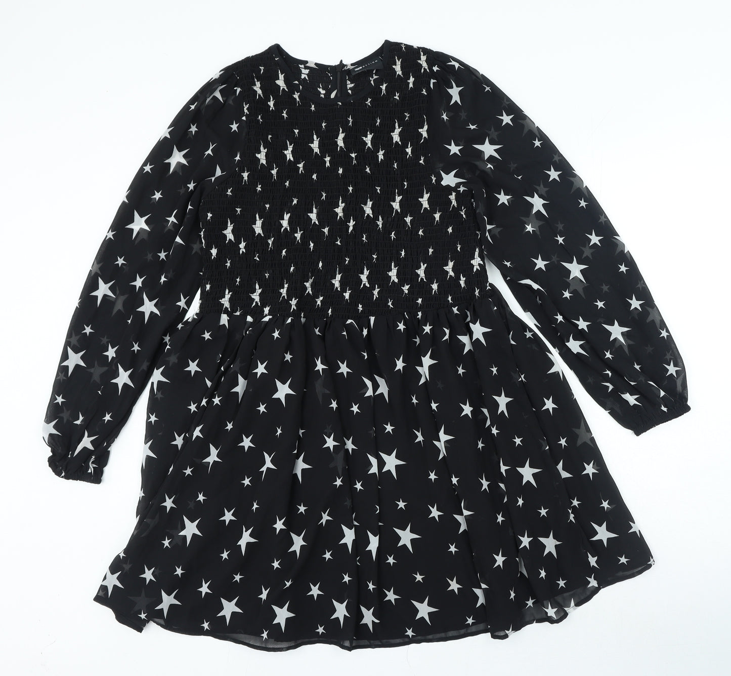 ASOS Womens Black Geometric Polyester A-Line Size 8 Round Neck Zip - Star Print