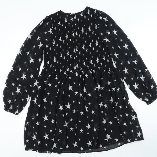 ASOS Womens Black Geometric Polyester A-Line Size 8 Round Neck Zip - Star Print