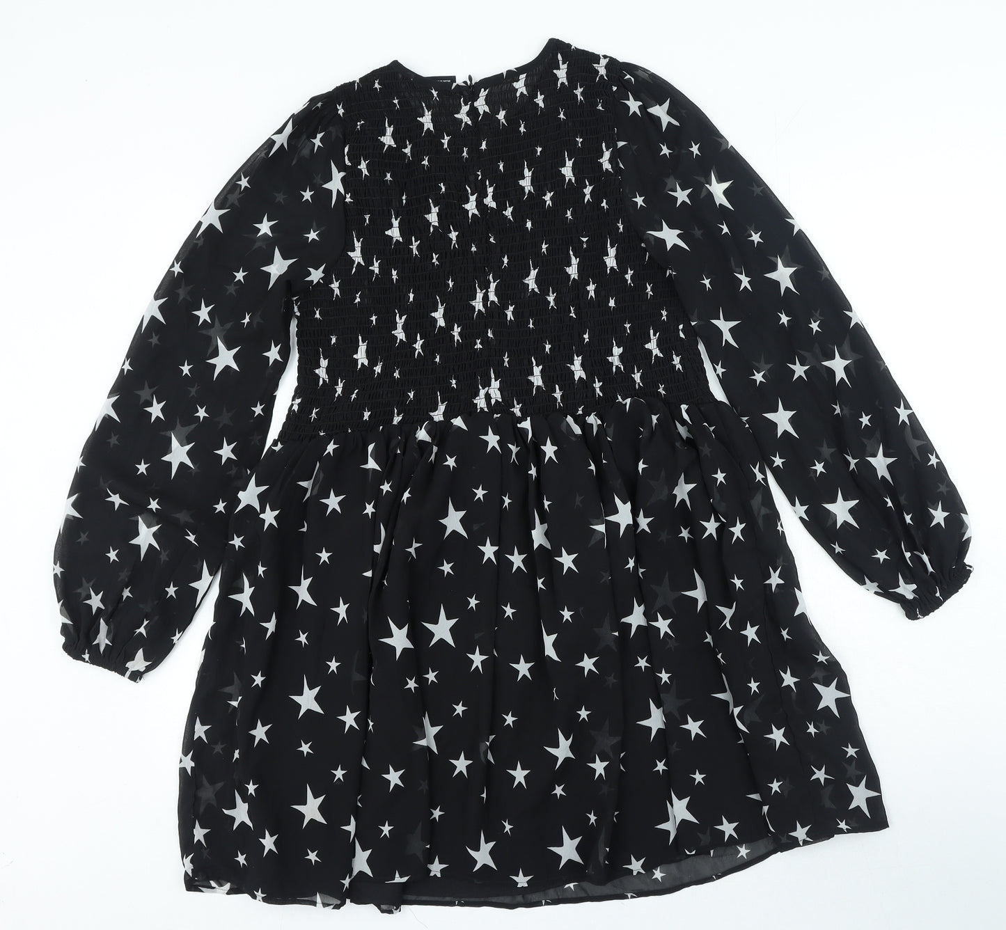 ASOS Womens Black Geometric Polyester A-Line Size 8 Round Neck Zip - Star Print