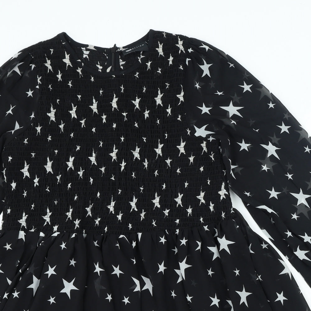 ASOS Womens Black Geometric Polyester A-Line Size 8 Round Neck Zip - Star Print