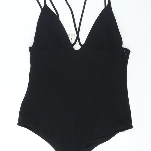 Zara Womens Black Polyester Bodysuit One-Piece Size S Zip