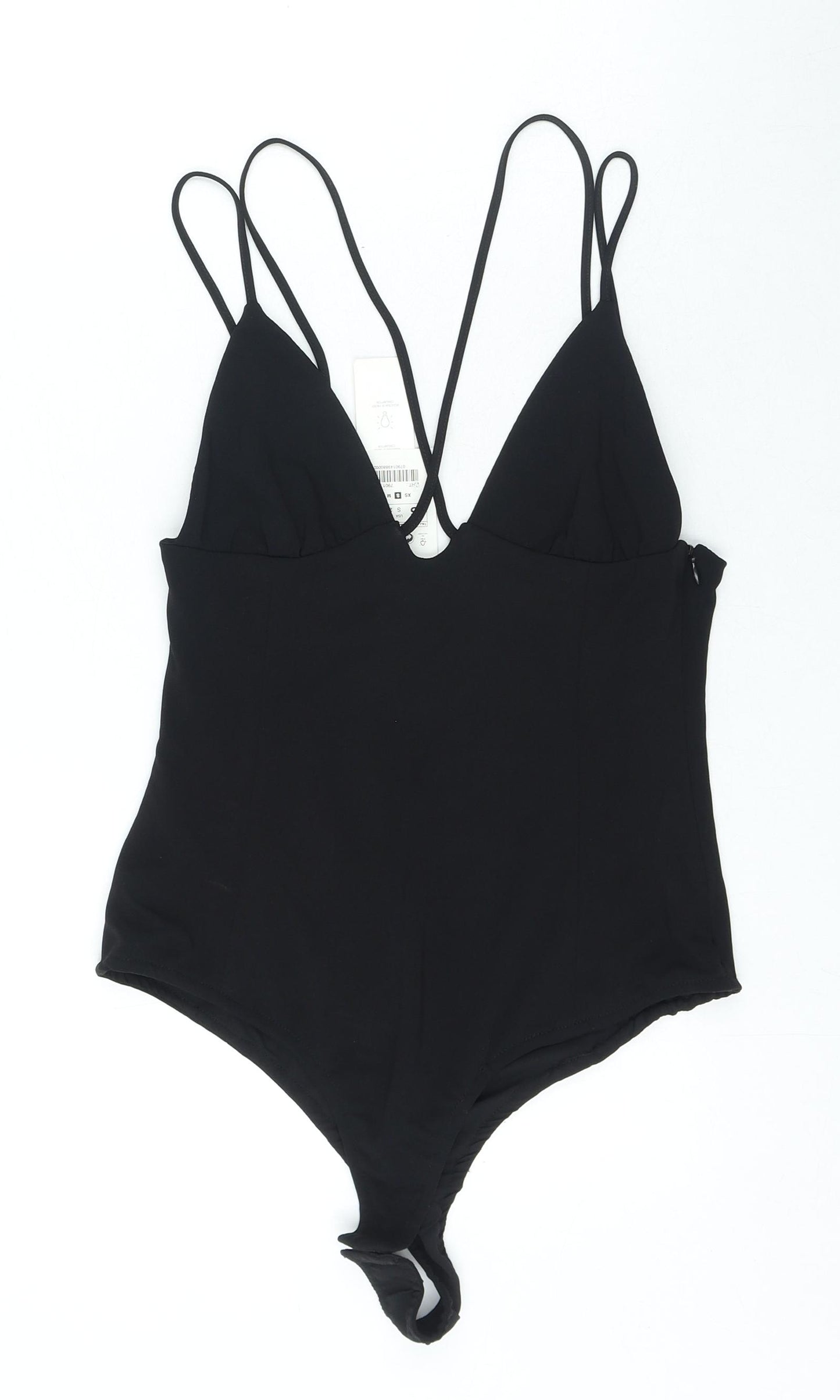 Zara Womens Black Polyester Bodysuit One-Piece Size S Zip