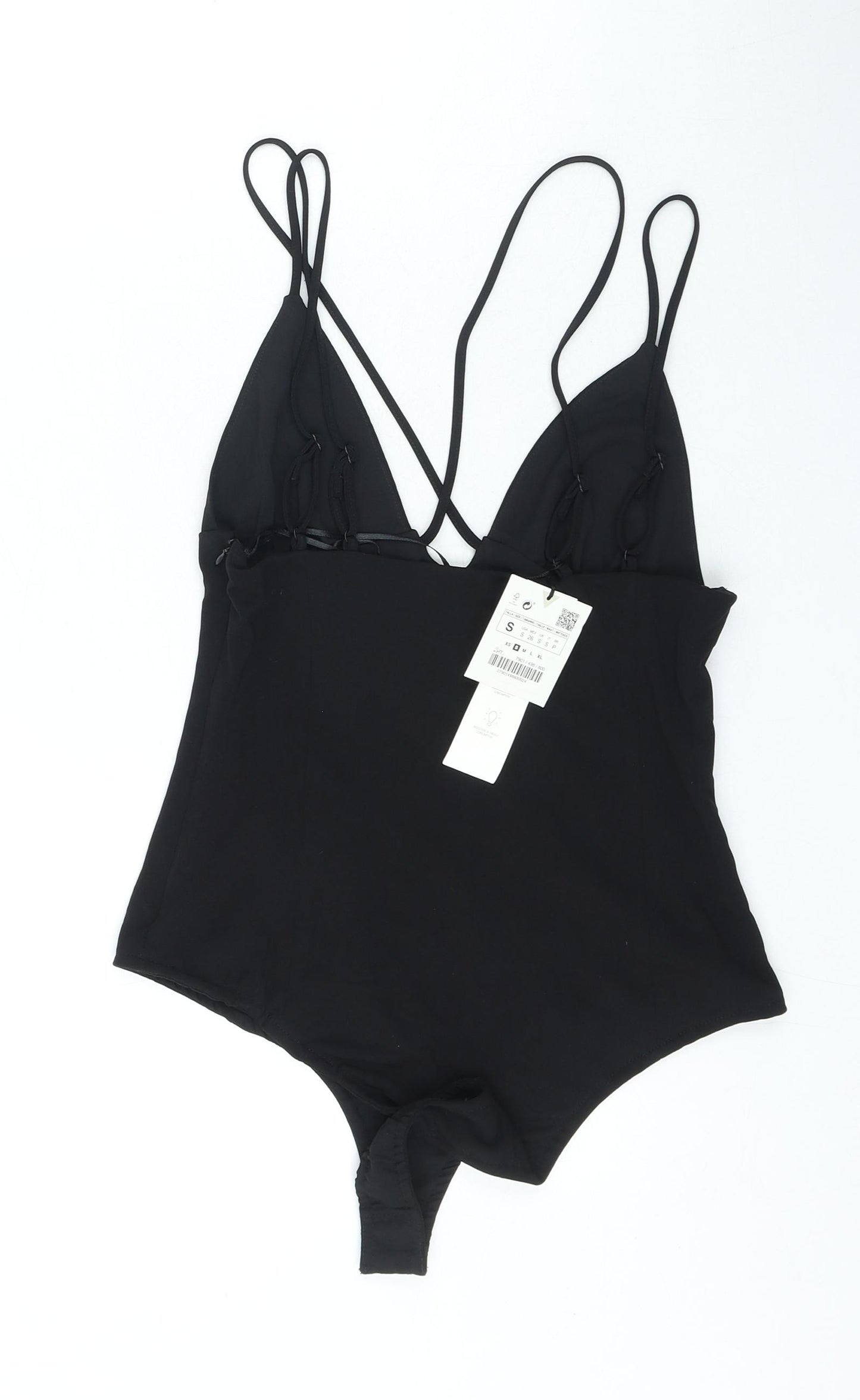 Zara Womens Black Polyester Bodysuit One-Piece Size S Zip