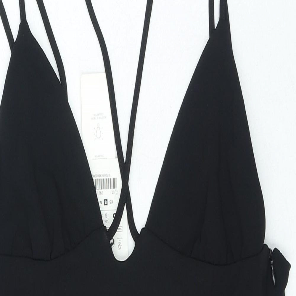 Zara Womens Black Polyester Bodysuit One-Piece Size S Zip