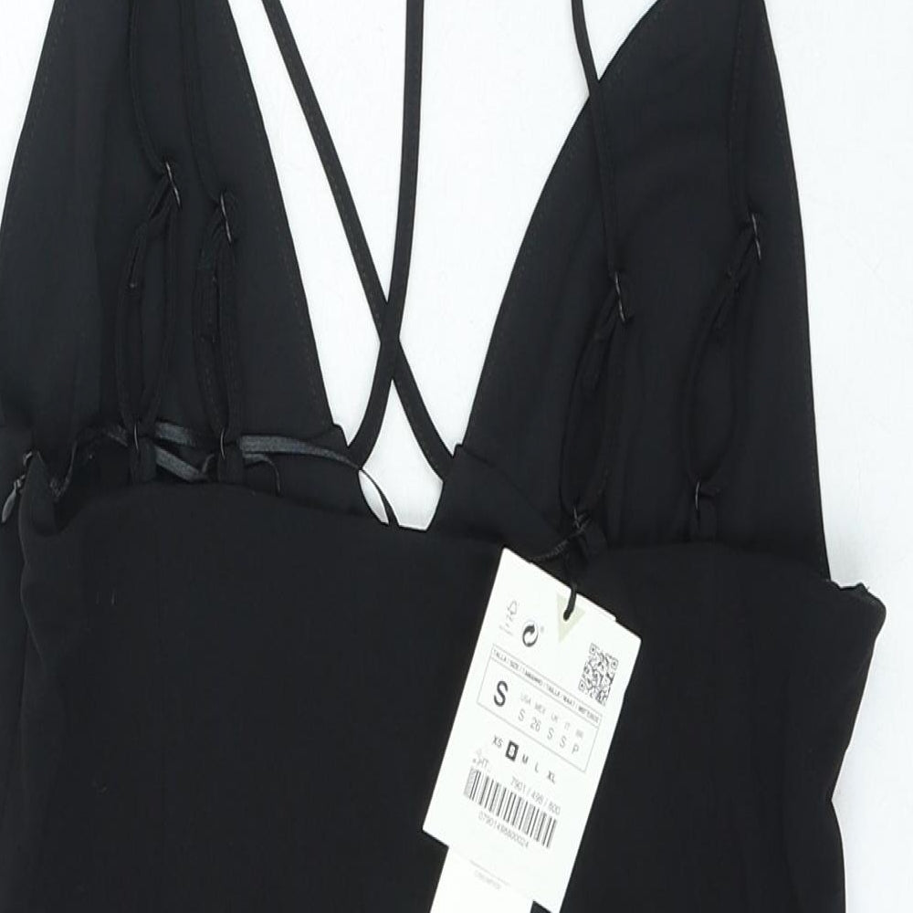 Zara Womens Black Polyester Bodysuit One-Piece Size S Zip
