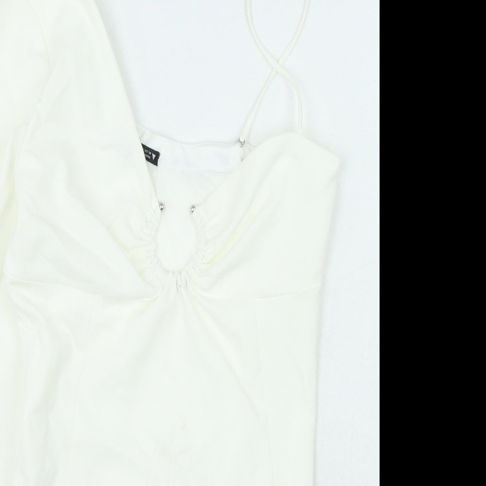 Zara Womens White Polyester Playsuit One-Piece Size M Snap