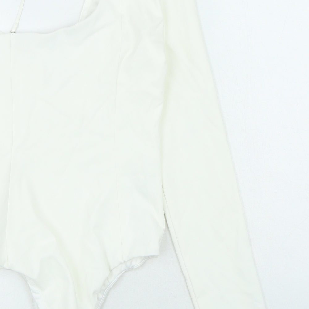 Zara Womens White Polyester Playsuit One-Piece Size M Snap