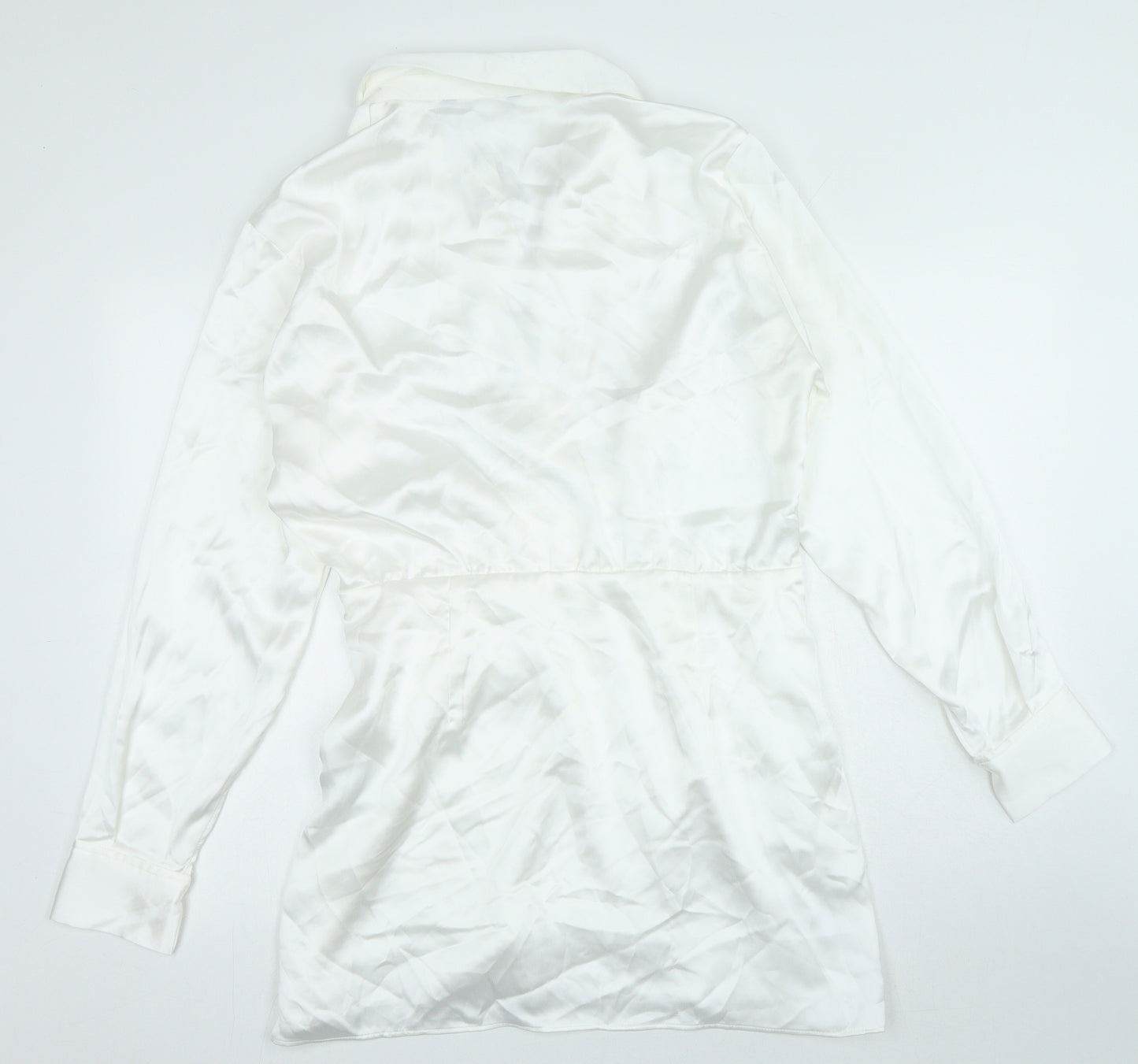 Zara Womens White Polyester Shirt Dress Size L V-Neck Zip