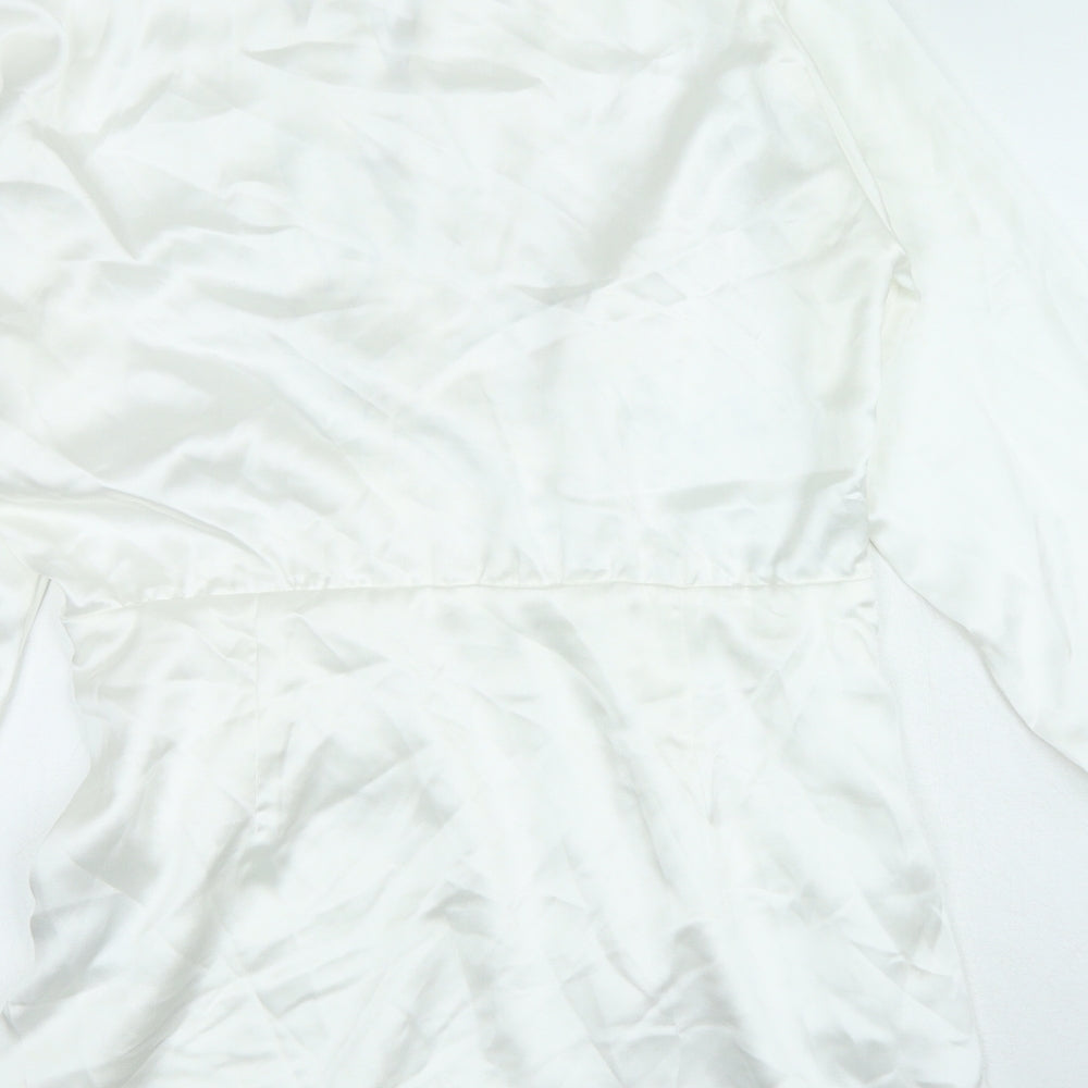 Zara Womens White Polyester Shirt Dress Size L V-Neck Zip