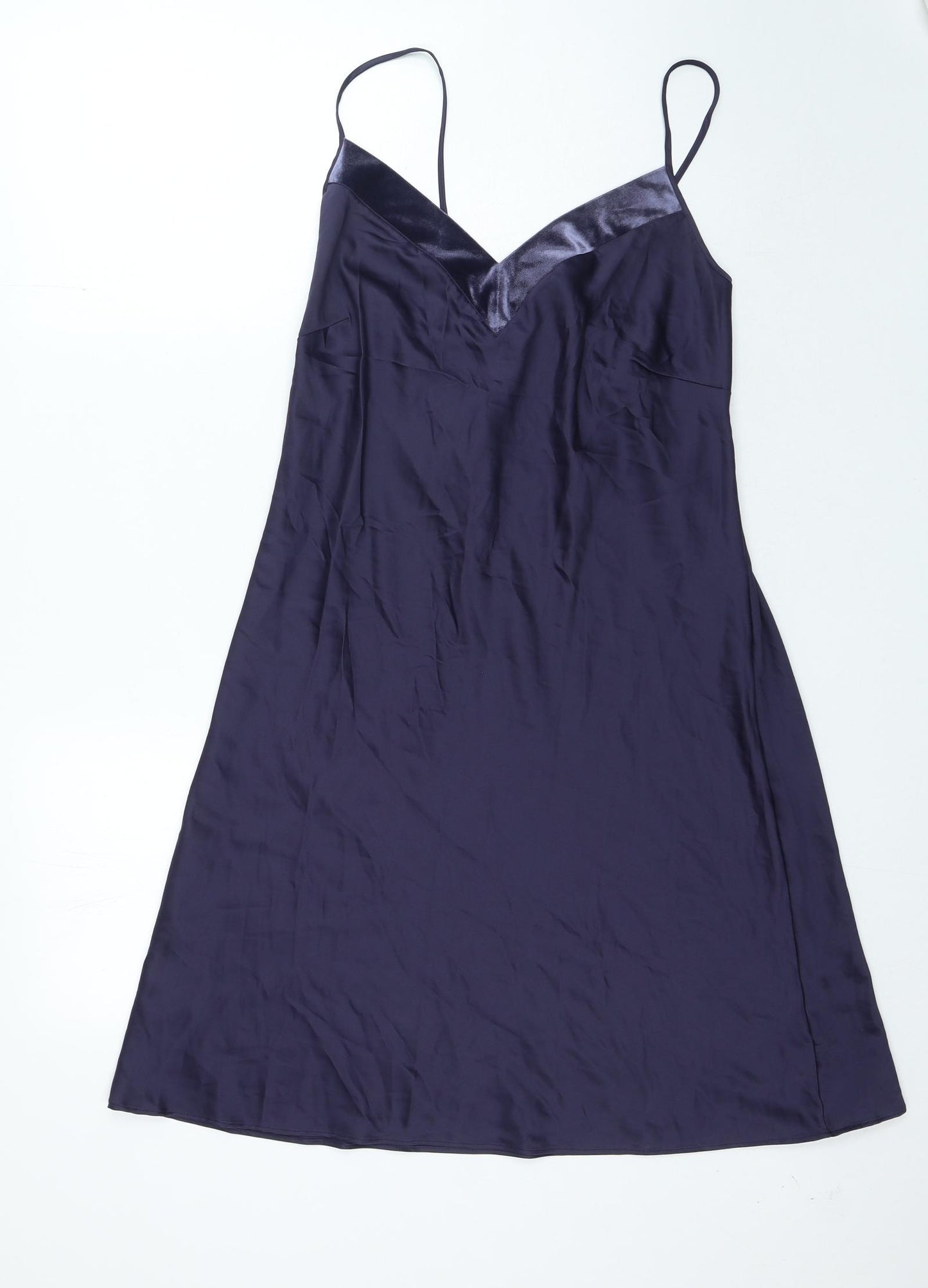 George Womens Blue Polyester Slip Dress Size 12 V-Neck Tie