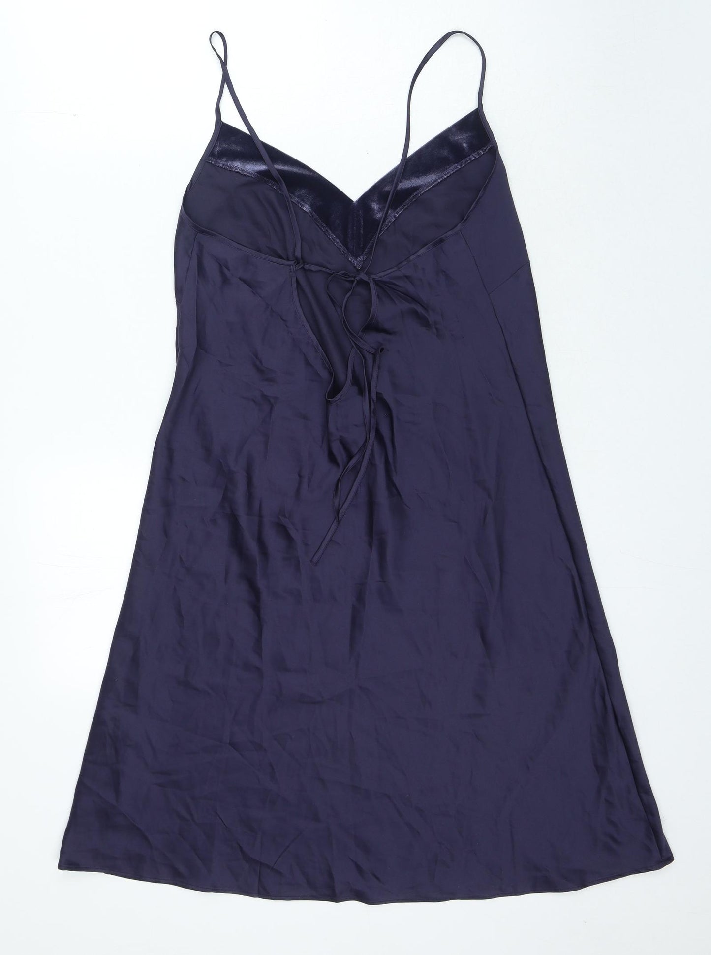 George Womens Blue Polyester Slip Dress Size 12 V-Neck Tie