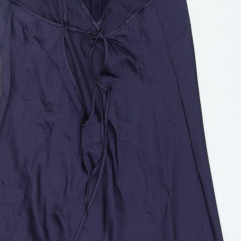 George Womens Blue Polyester Slip Dress Size 12 V-Neck Tie