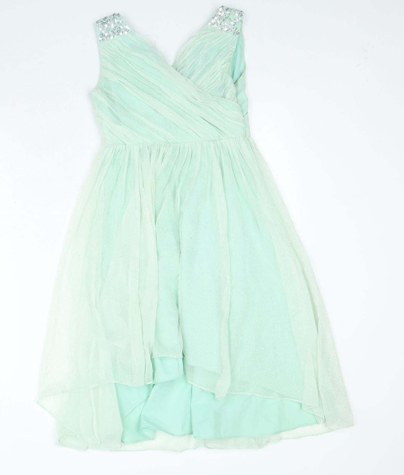 Monsoon Girls Green Polyester A-Line Size 9 Years V-Neck Zip