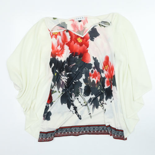 Solo Womens Ivory Floral Polyester Basic Blouse Size 12 V-Neck