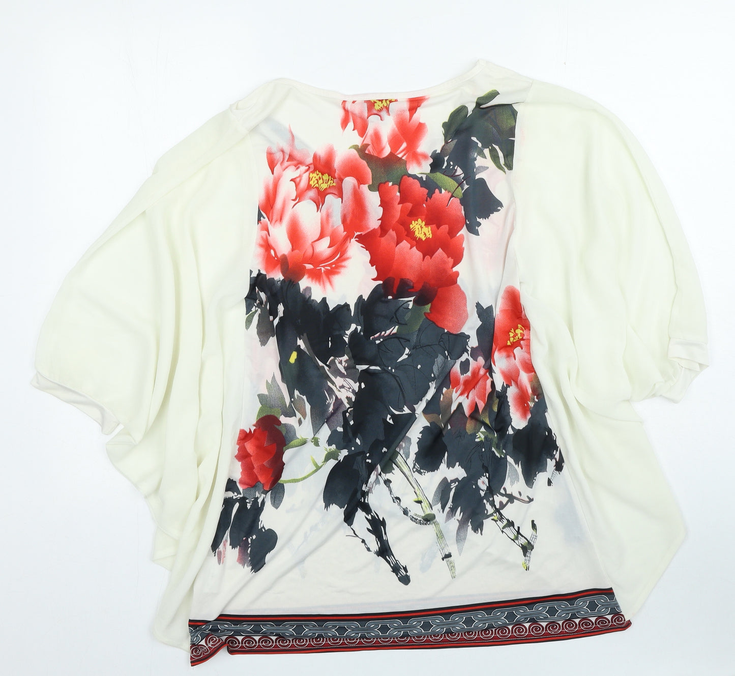 Solo Womens Ivory Floral Polyester Basic Blouse Size 12 V-Neck