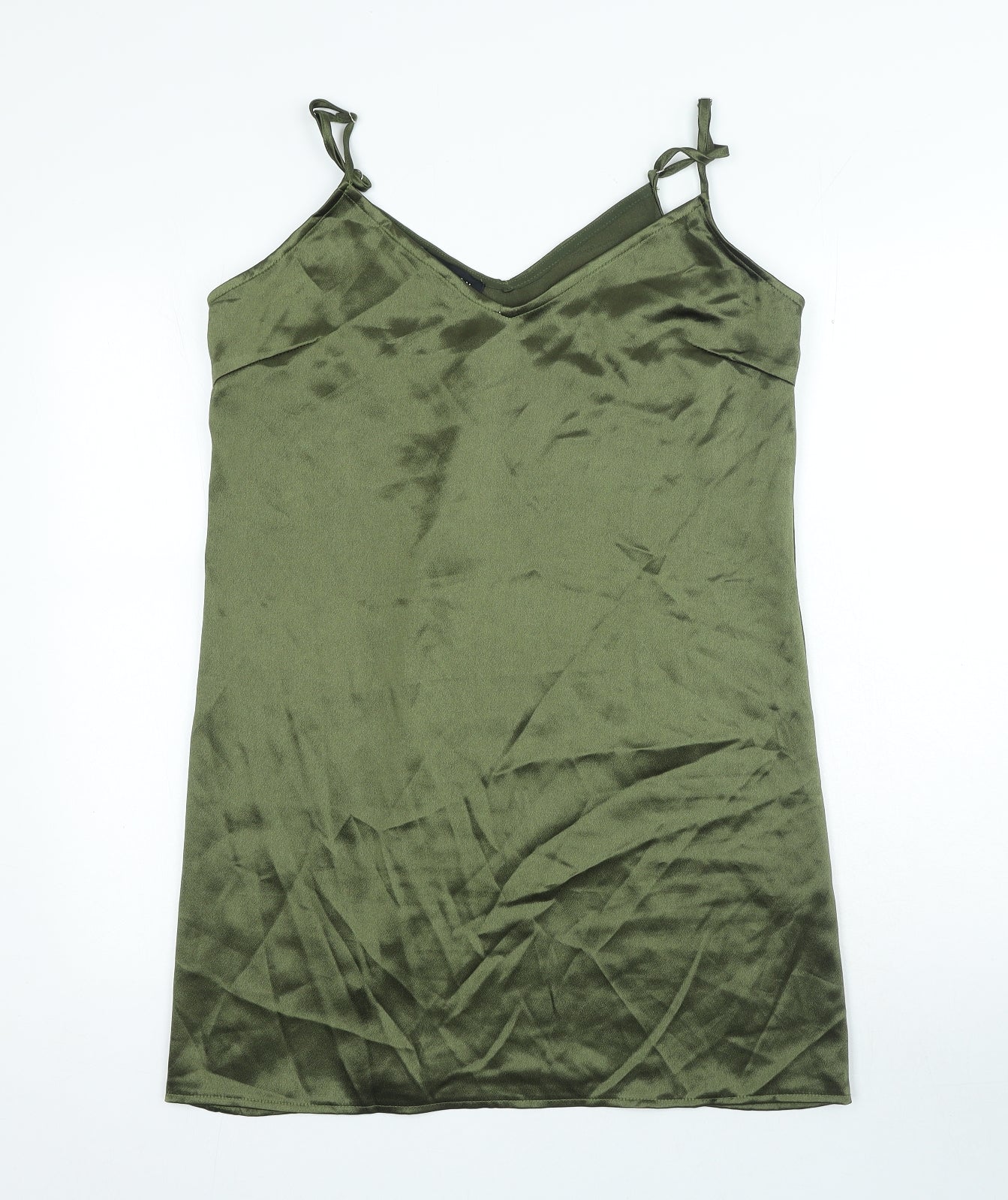 Parisian Womens Green Polyester Tank Dress Size 14 V-Neck Pullover