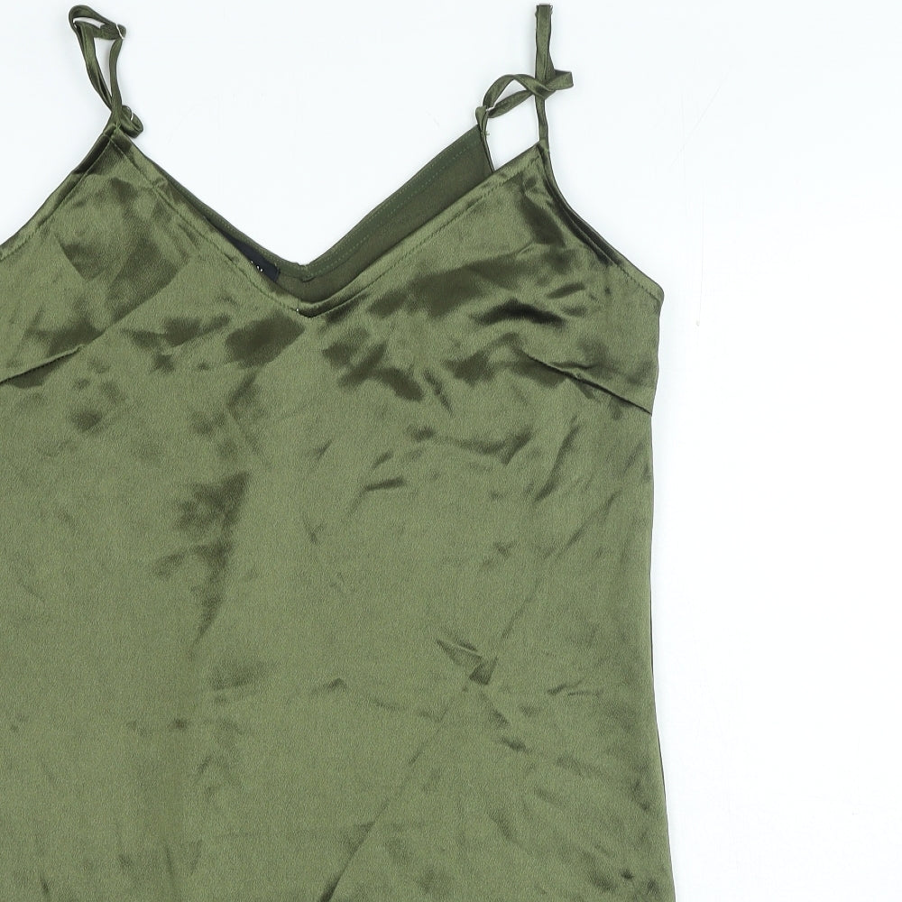 Parisian Womens Green Polyester Tank Dress Size 14 V-Neck Pullover