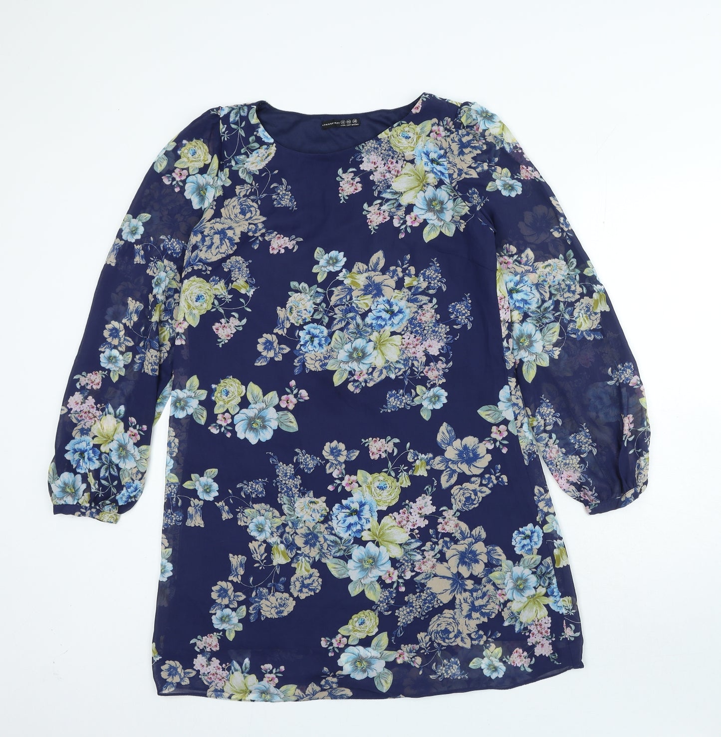 Atmosphere Womens Blue Floral Polyester A-Line Size 12 Round Neck Pullover