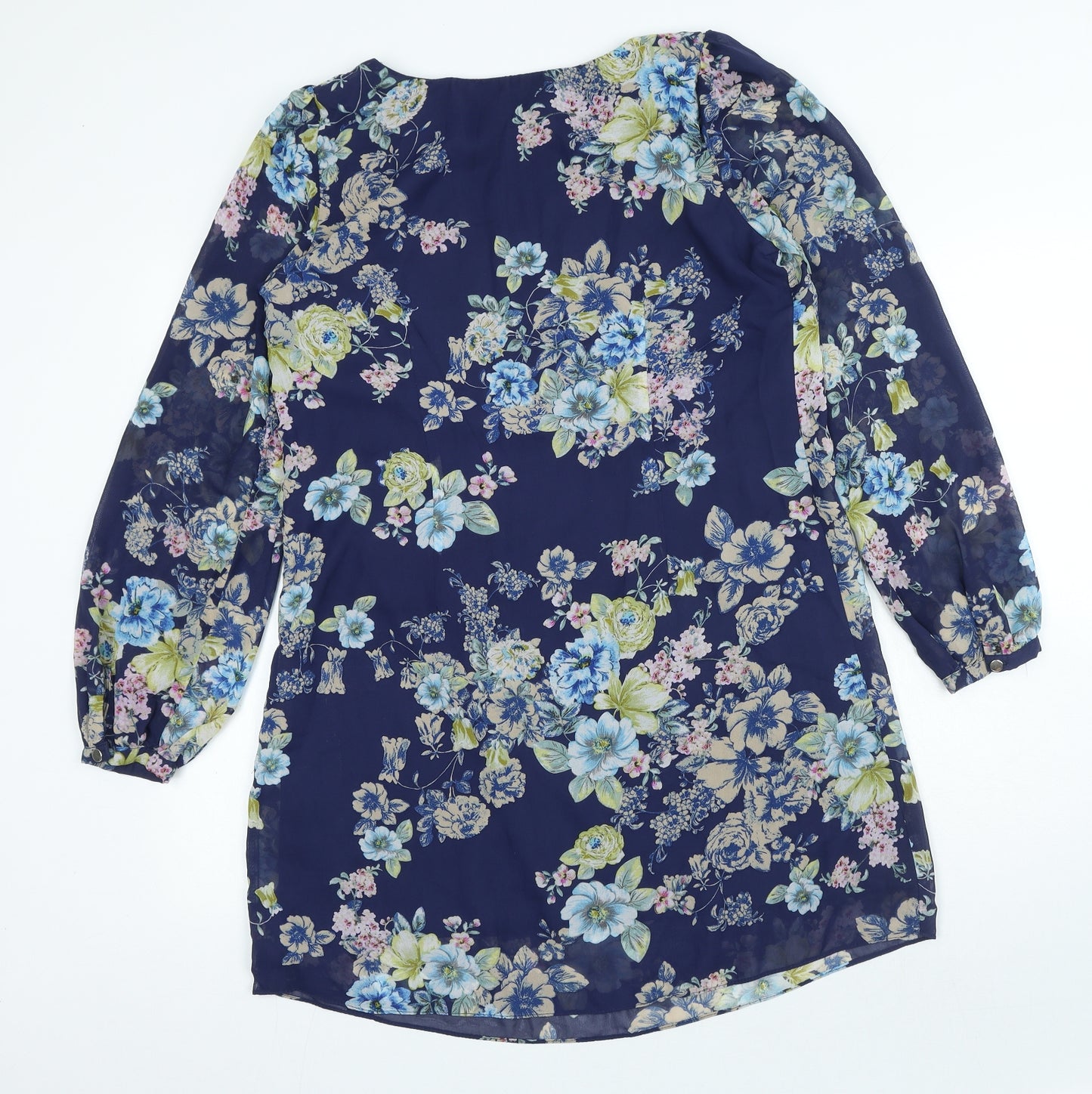 Atmosphere Womens Blue Floral Polyester A-Line Size 12 Round Neck Pullover