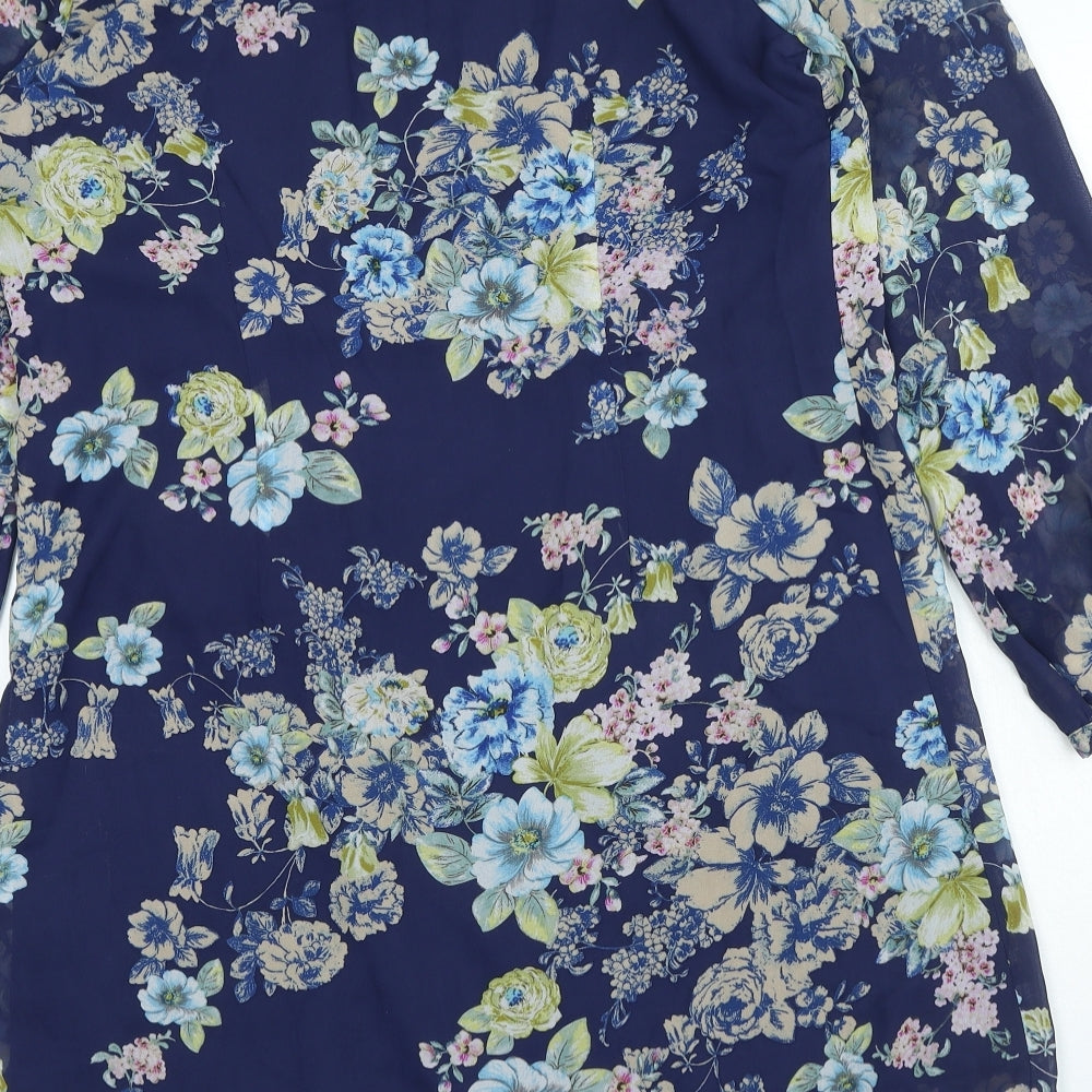Atmosphere Womens Blue Floral Polyester A-Line Size 12 Round Neck Pullover