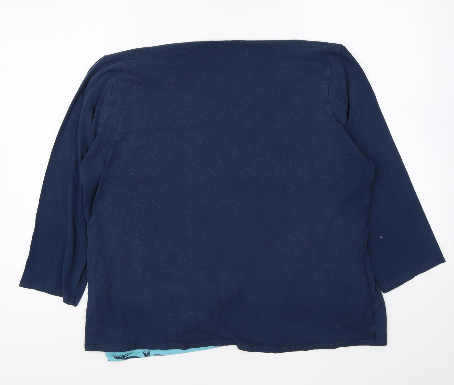 Preworn Womens Blue Floral Viscose Basic Blouse Size 24 Round Neck