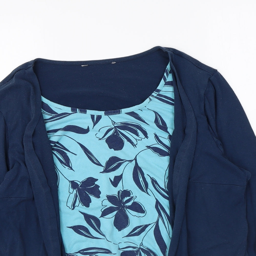 Preworn Womens Blue Floral Viscose Basic Blouse Size 24 Round Neck