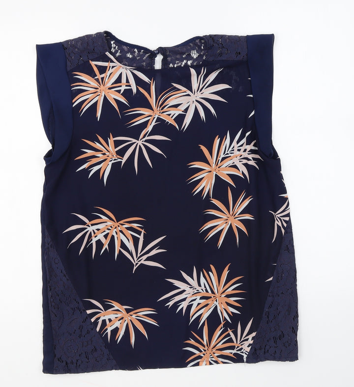 Apricot Womens Blue Floral Polyester Basic Blouse Size 10 Round Neck