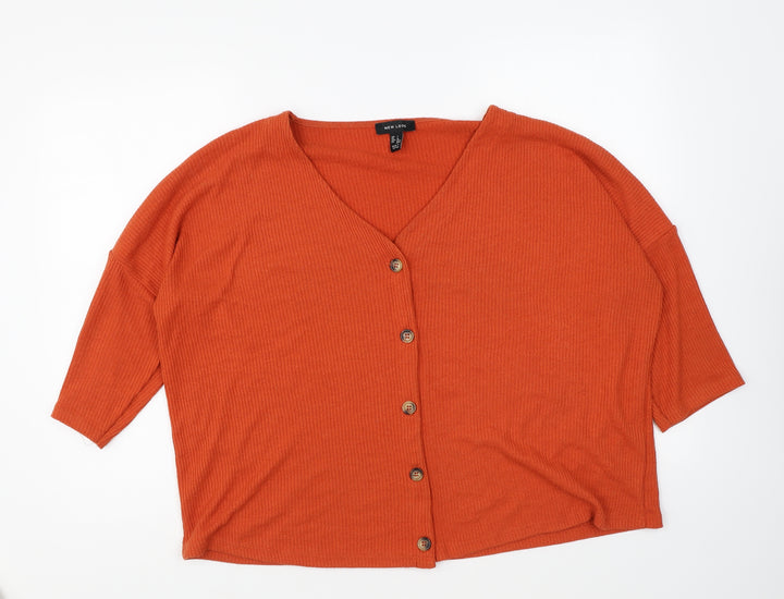 New Look Womens Orange V-Neck Cotton Pullover Jumper Size L