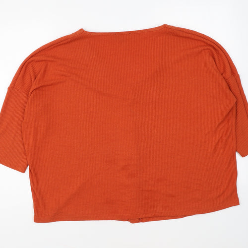 New Look Womens Orange V-Neck Cotton Pullover Jumper Size L