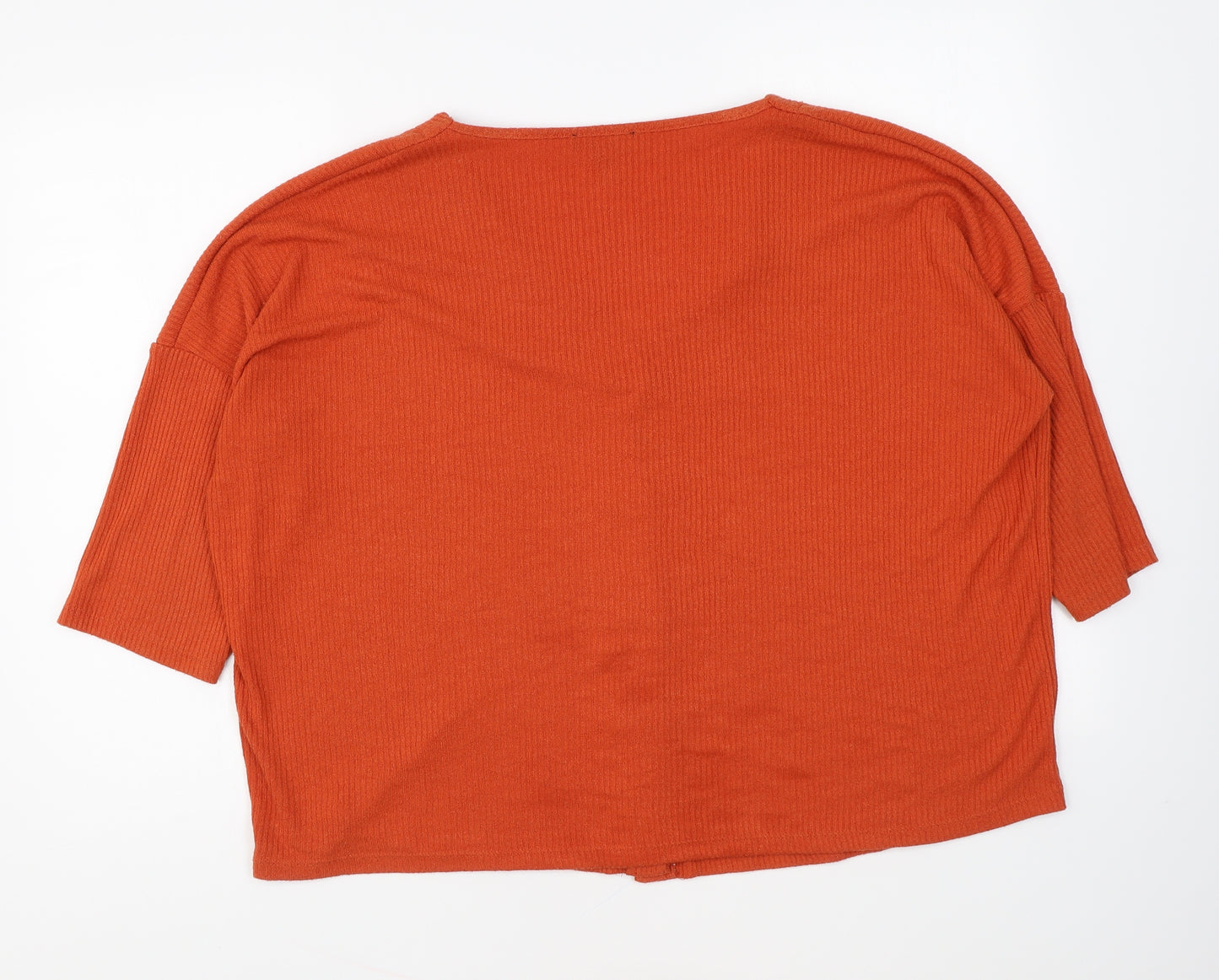 New Look Womens Orange V-Neck Cotton Pullover Jumper Size L