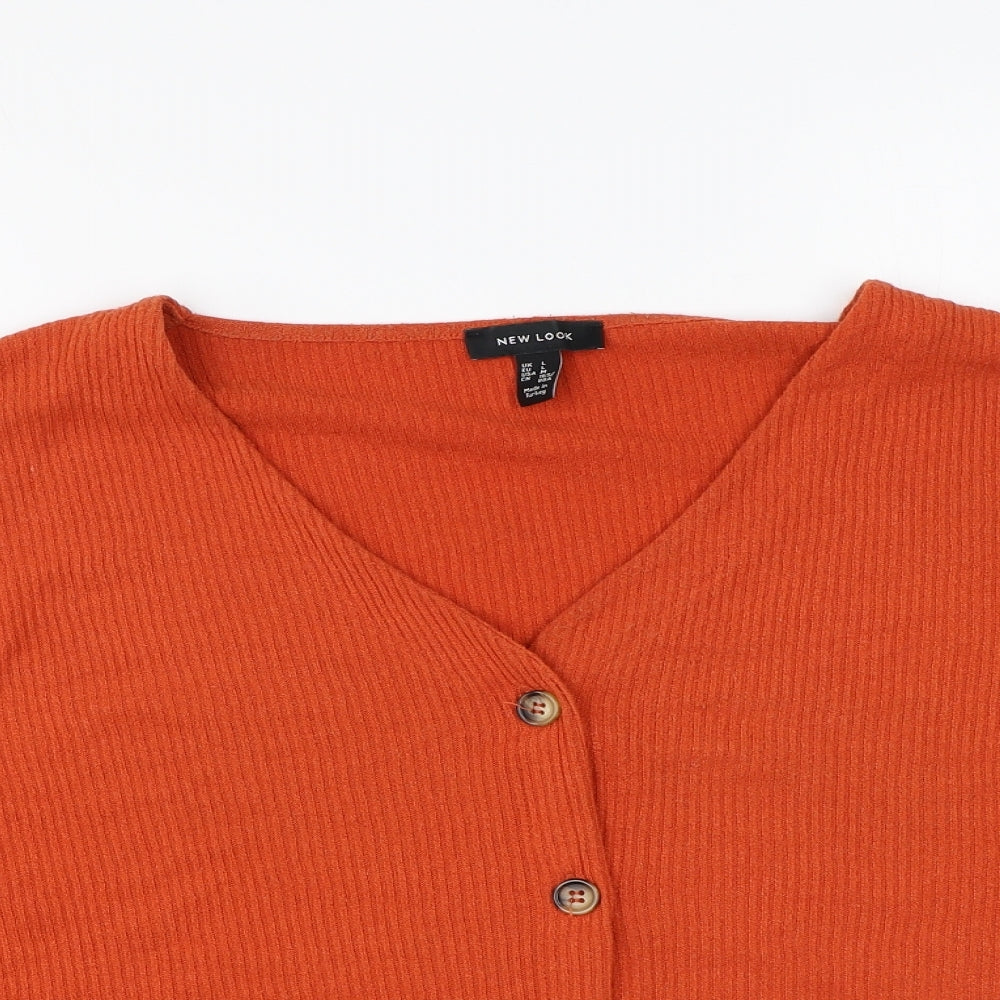 New Look Womens Orange V-Neck Cotton Pullover Jumper Size L
