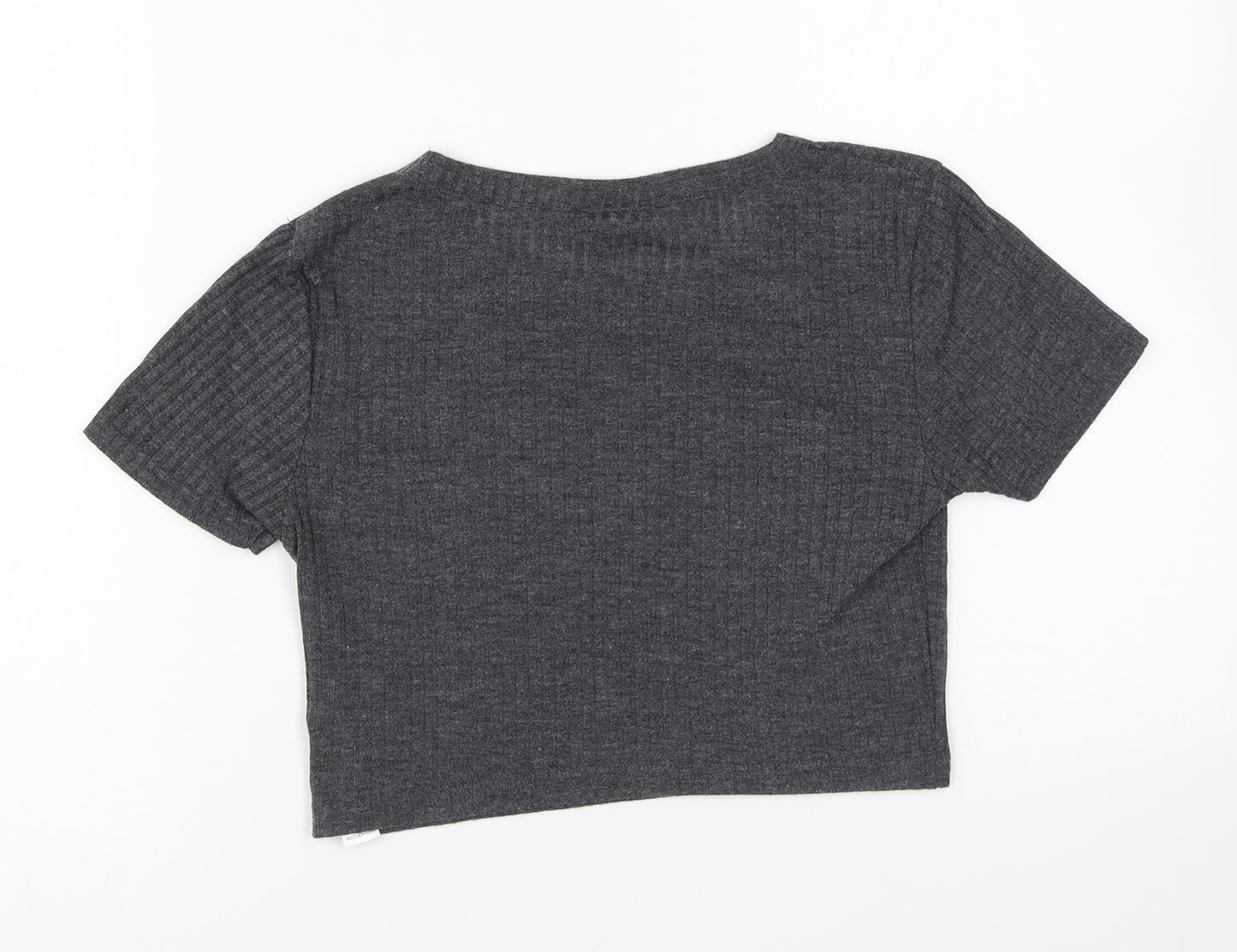 Topshop Womens Grey Polyester Cropped T-Shirt Size 6 Round Neck