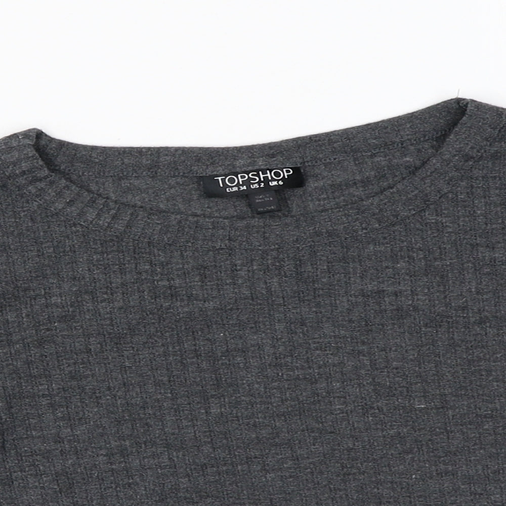 Topshop Womens Grey Polyester Cropped T-Shirt Size 6 Round Neck