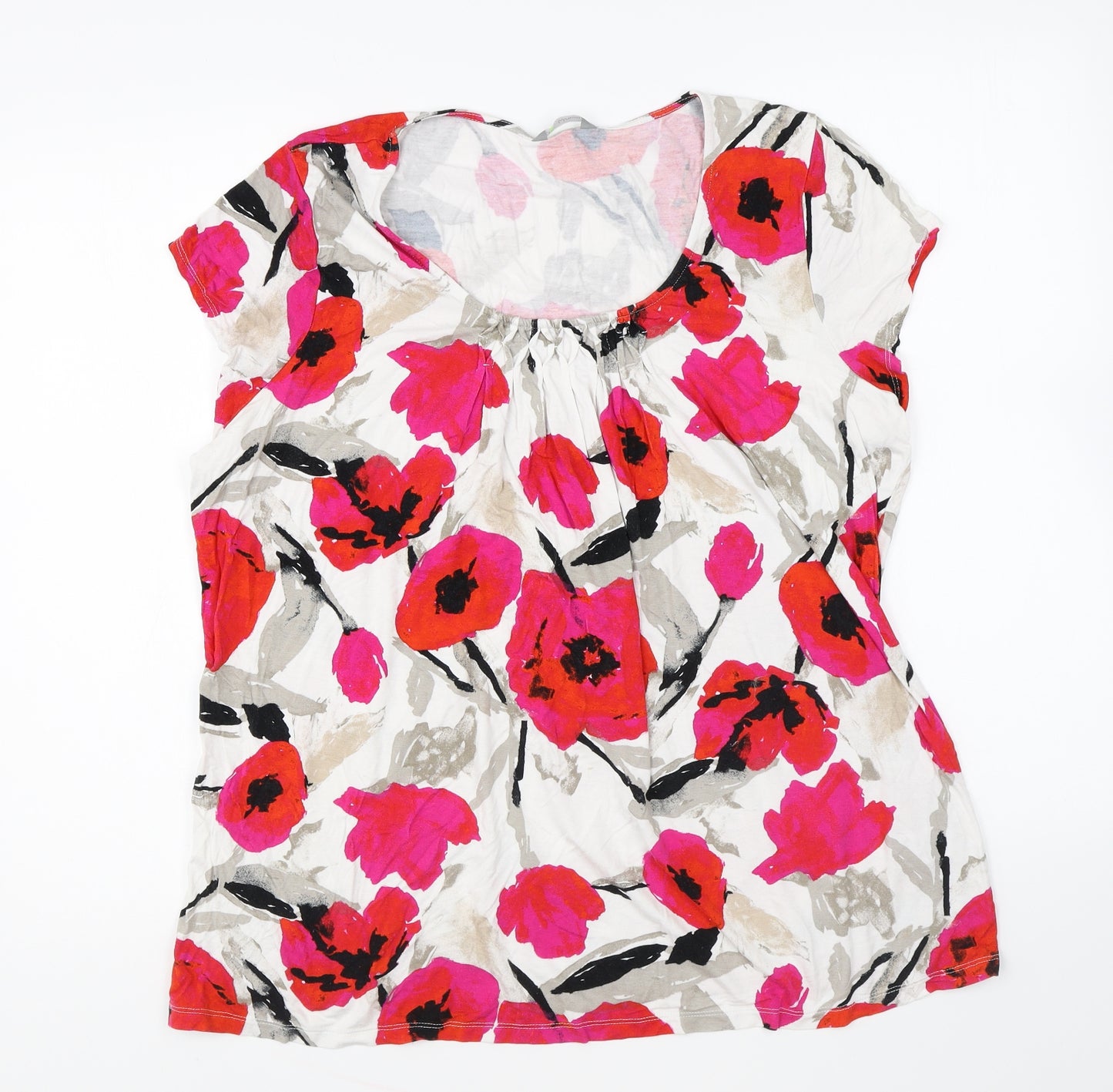 Marks and Spencer Womens Multicoloured Floral Viscose Basic T-Shirt Size 18 Round Neck